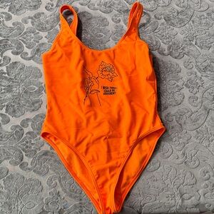 Zumiez broken promises Bright Orange explicit Graphic Swimsuit Sz M